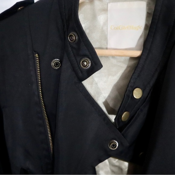 Gold Buttoned Silky Black Biker Jacket - Picture 15 of 16